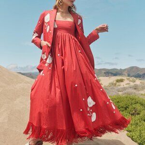 Doris Embroidered Blazer - Venetian Red/Ivory Floral Embroidery